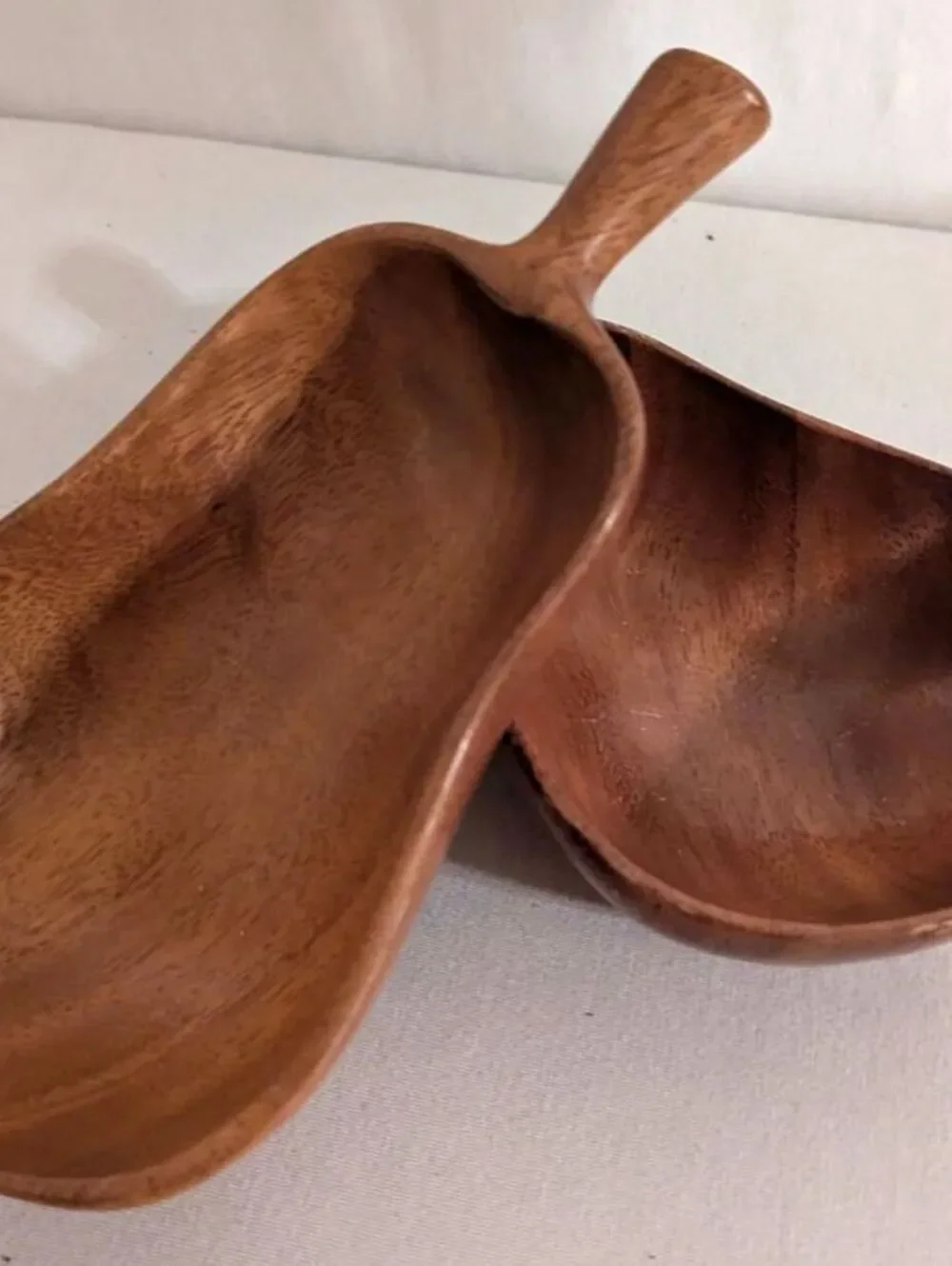 Vintage Hand-Carved Monkey Pod Wood Leaf Serving Bowl Set